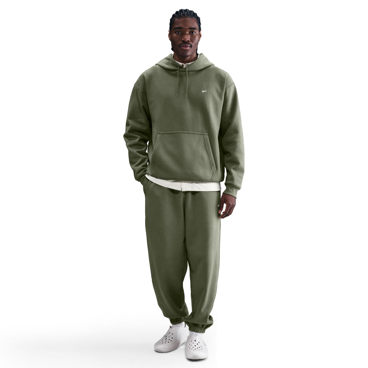 Nike Solo Swoosh Pullover Hoodie - Medium Olive/White HV1082-222