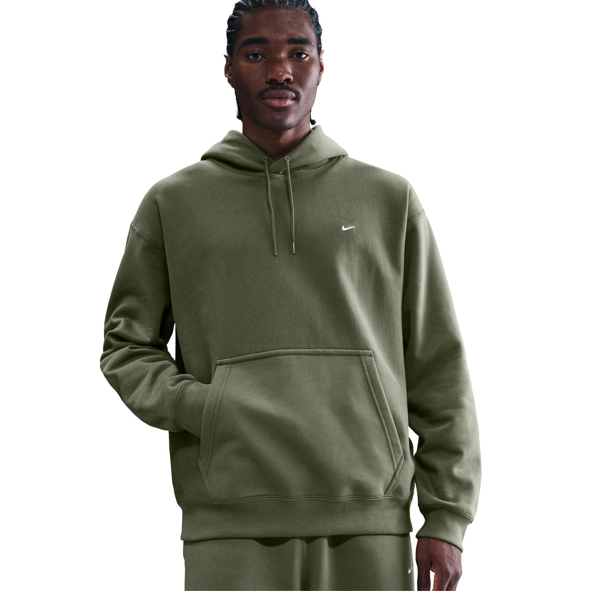 Nike Solo Swoosh Pullover Hoodie - Medium Olive/White HV1082-222