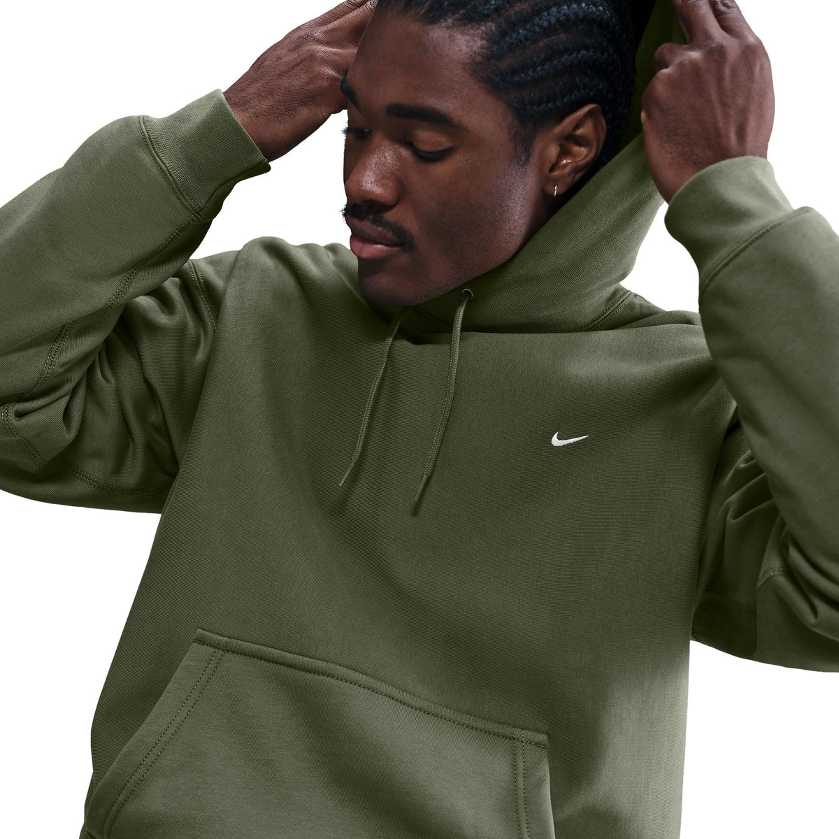 Nike Solo Swoosh Pullover Hoodie - Medium Olive/White HV1082-222
