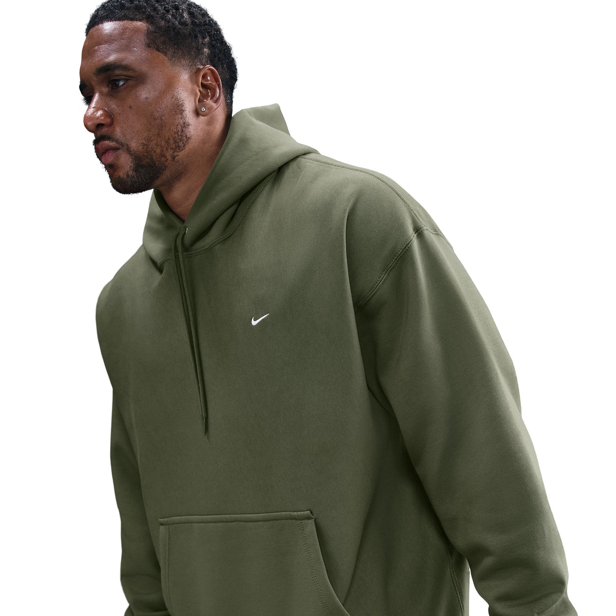 Nike Solo Swoosh Pullover Hoodie - Medium Olive/White HV1082-222