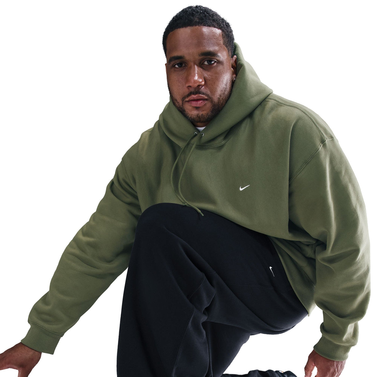 Nike Solo Swoosh Pullover Hoodie - Medium Olive/White HV1082-222