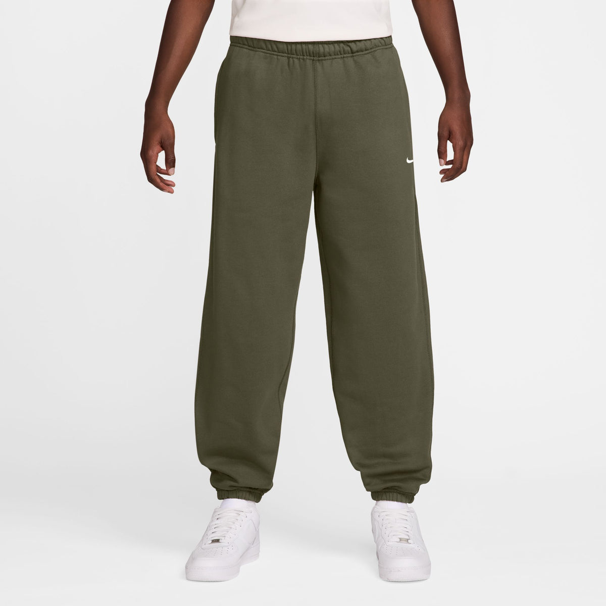 Nike Solo Swoosh Cuffed Fleece Pants - Medium Olive/White HV1088-222