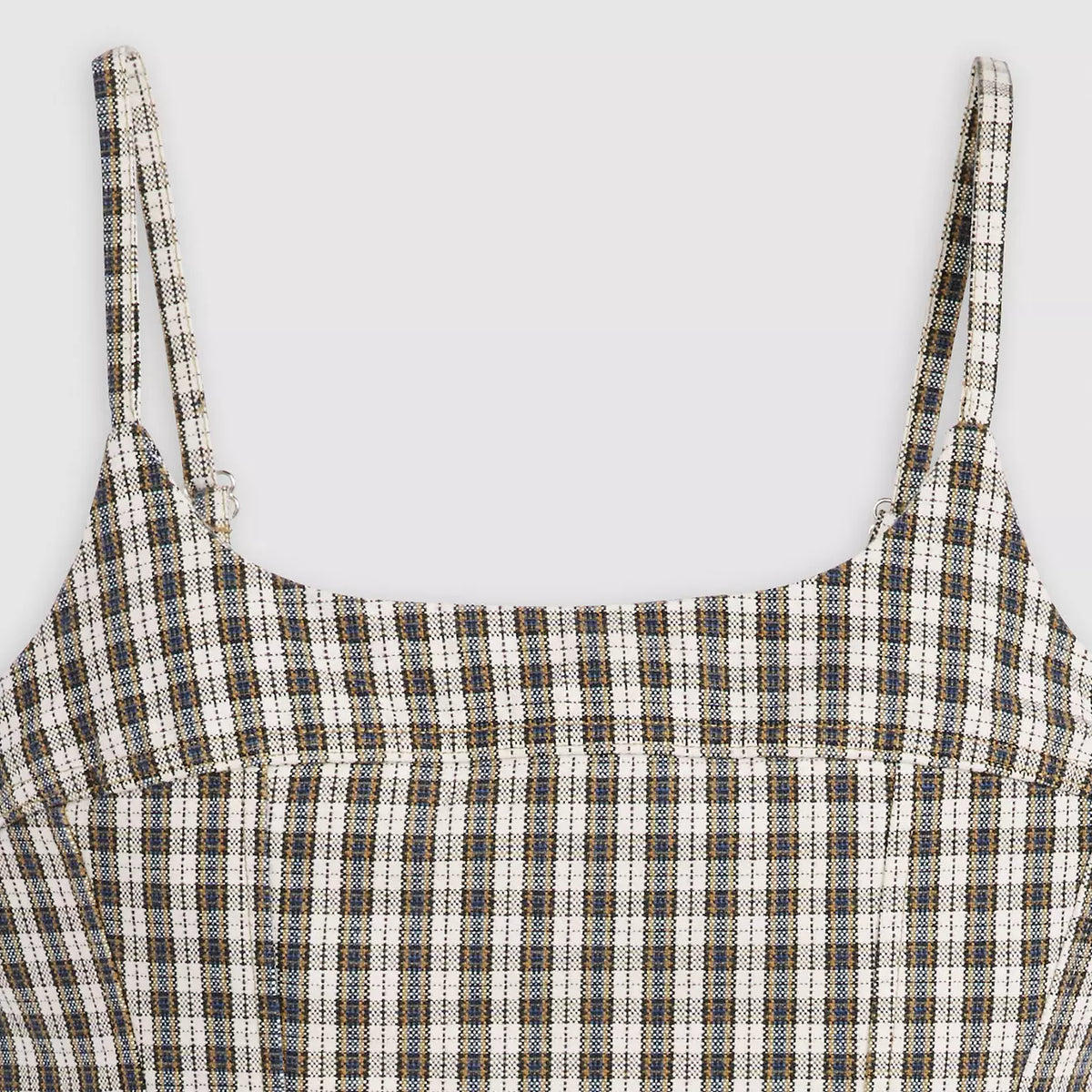 Levi's W Jadine Denim Cami Tank Milo Mini Plaid Egret