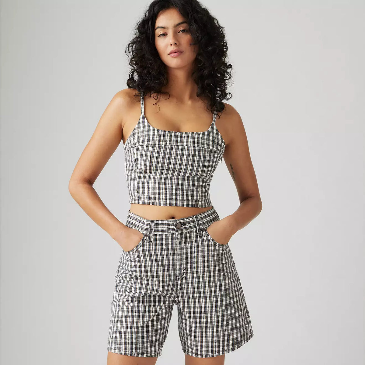Levi's W Jadine Denim Cami Tank Milo Mini Plaid Egret