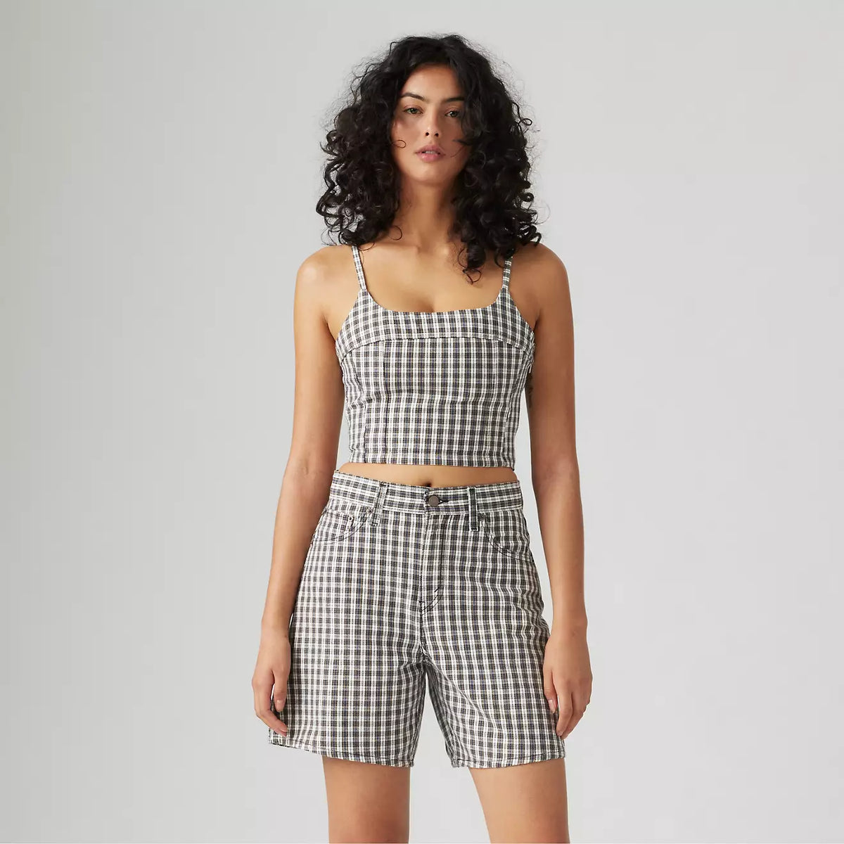 Levi's W Jadine Denim Cami Tank Milo Mini Plaid Egret