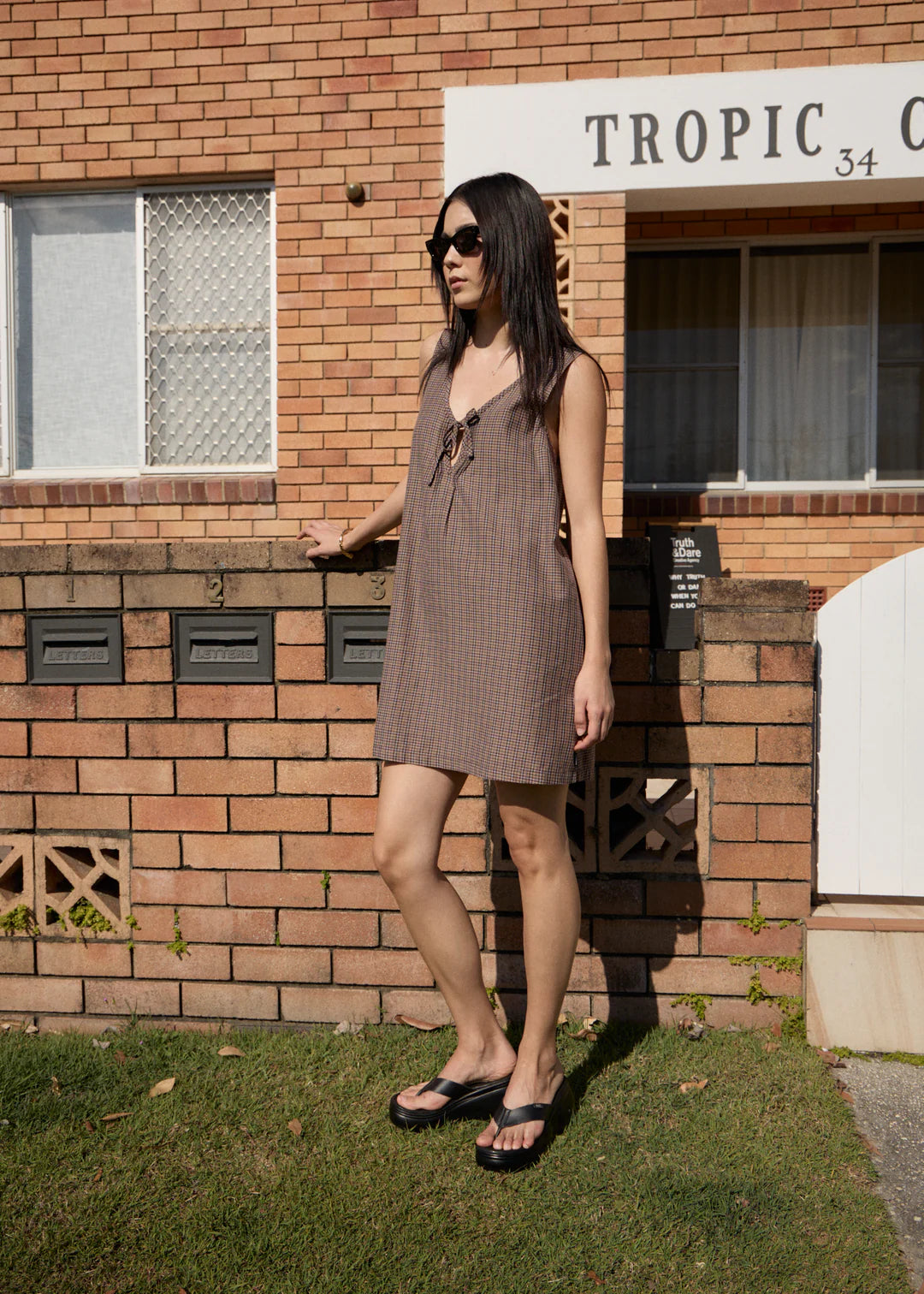 Afends W Hometown Michi Mini Dress Coffee