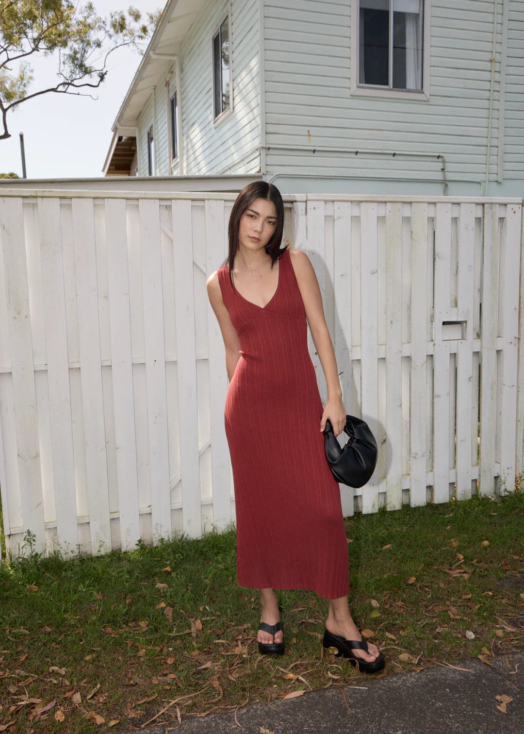 afends midi dress Afends W Iris Knit Midi Dress Red Rum I Momentum