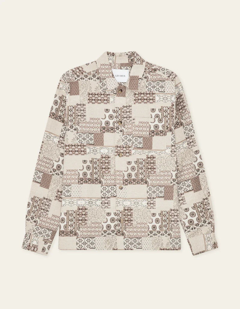 Les Deux Layton Patchwork Jacquard Overshirt Light Sand