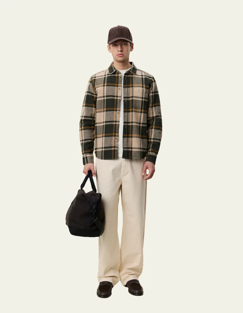 Les Deux Check Flannel Shirt Rosin Green