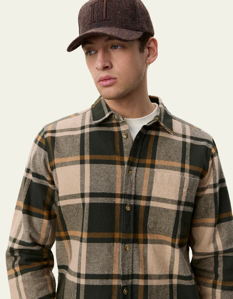 Les Deux Check Flannel Shirt Rosin Green
