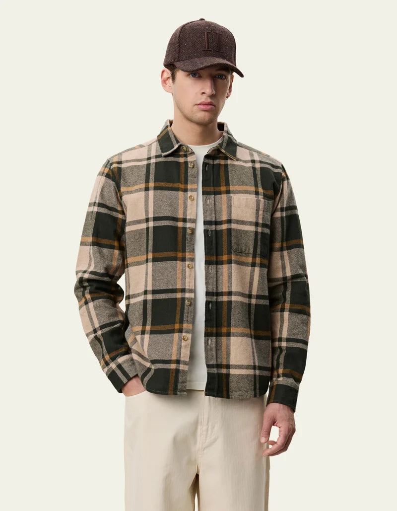 Les Deux Check Flannel Shirt Rosin Green