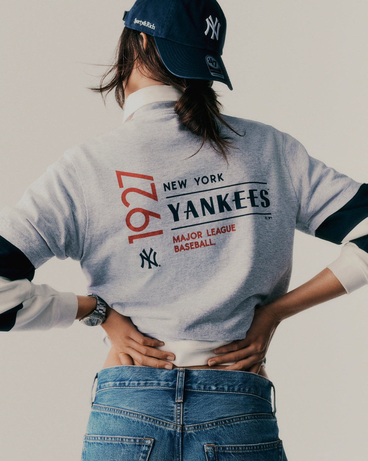 Sporty & Rich Yankees Serif Hat Dark Navy