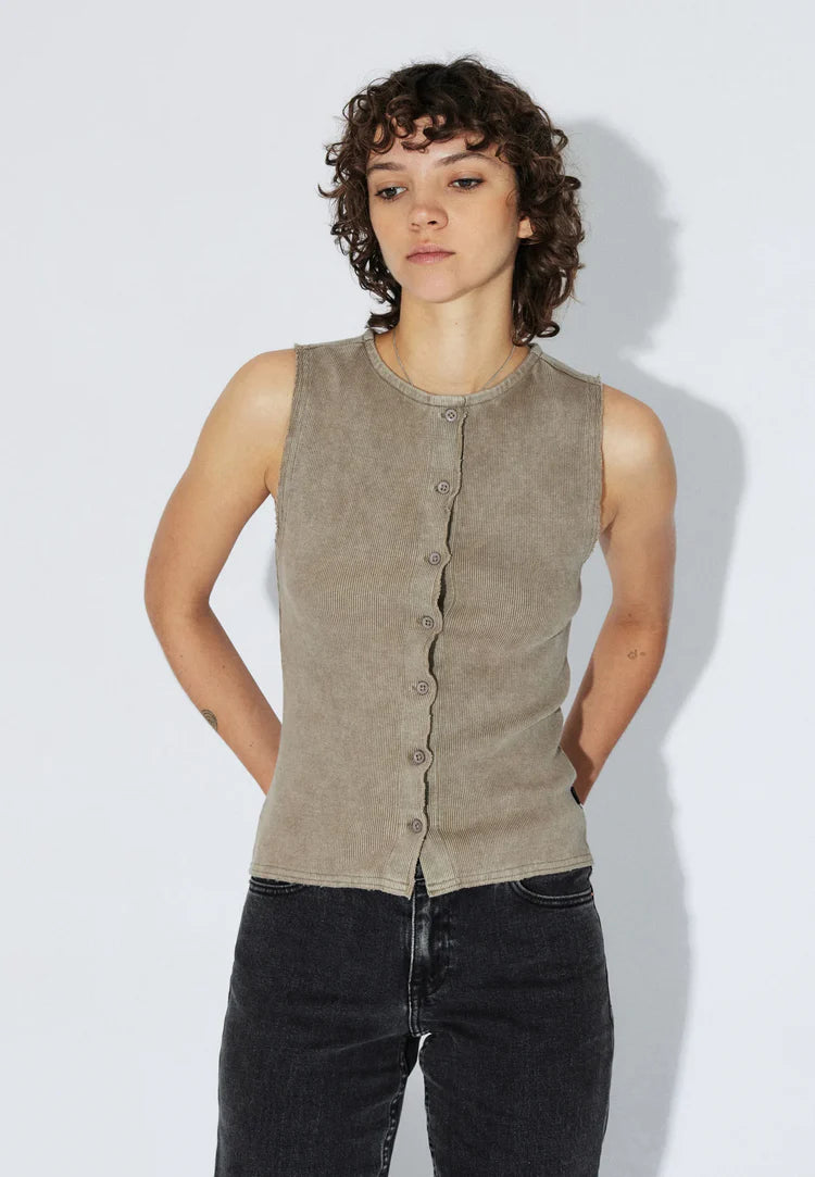 Dr.Denim W Lilja Rib Tank Washed Khaki 