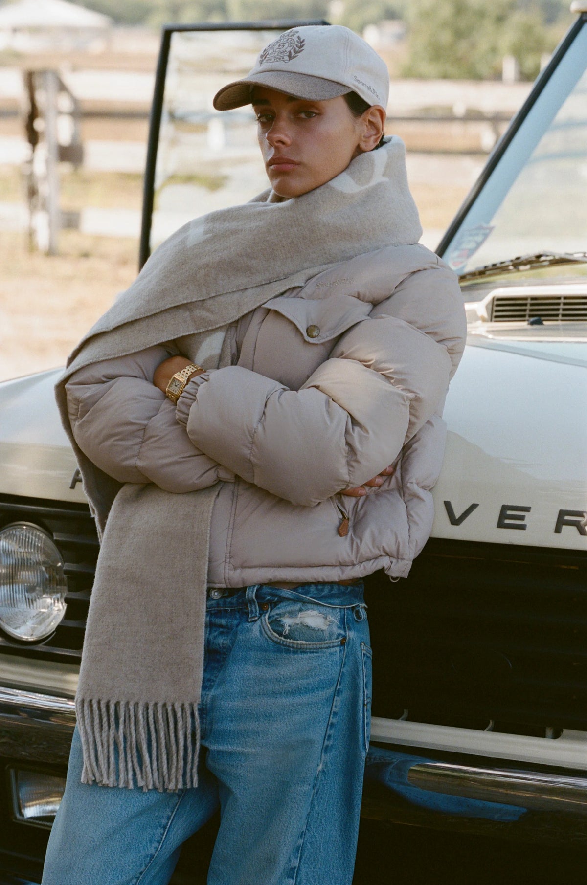 Sporty & Rich Big Serif Scarf Ecru