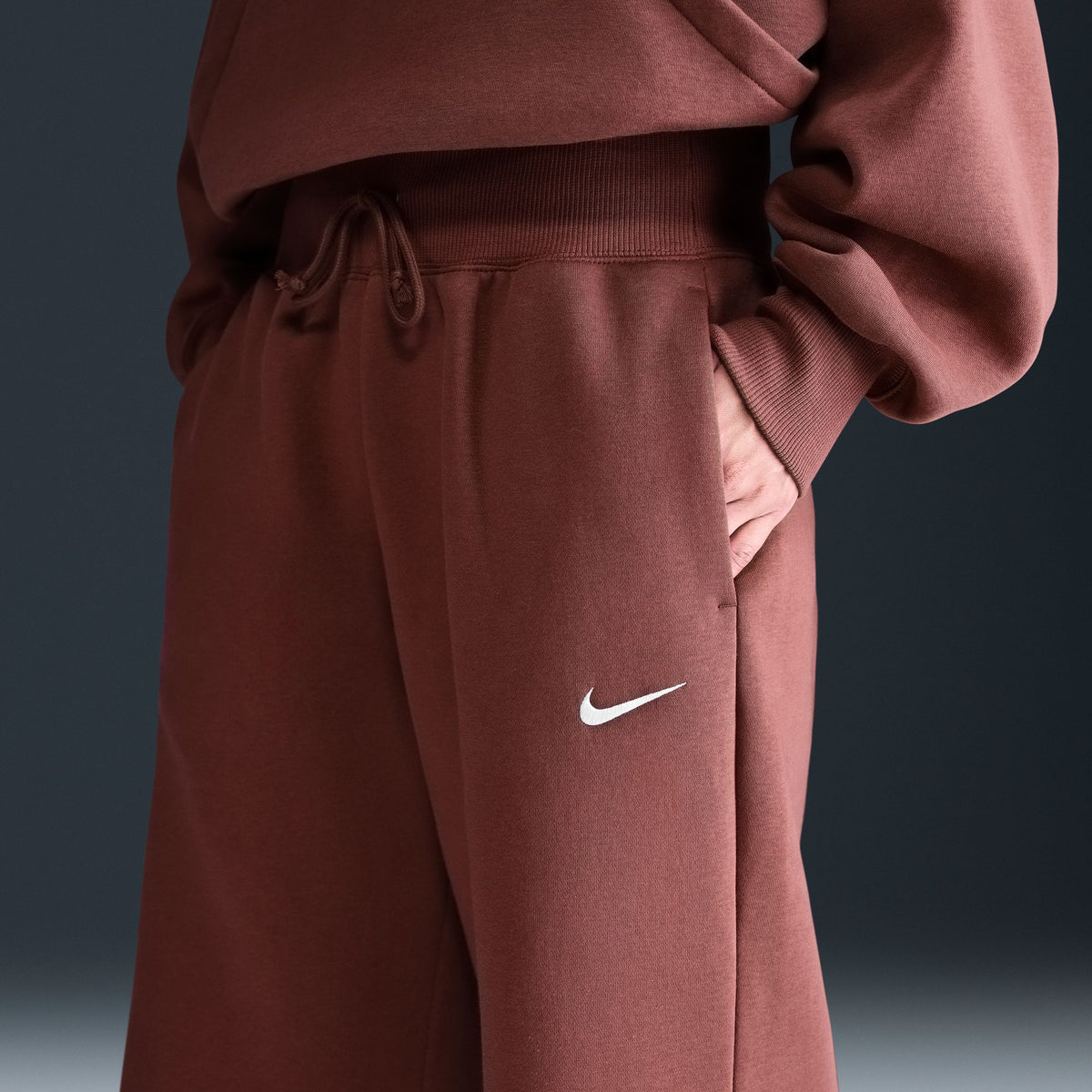 Nike W Phoenix Fleece High-Waisted Wide-Leg Sweatpants - Red Sepia/Sail