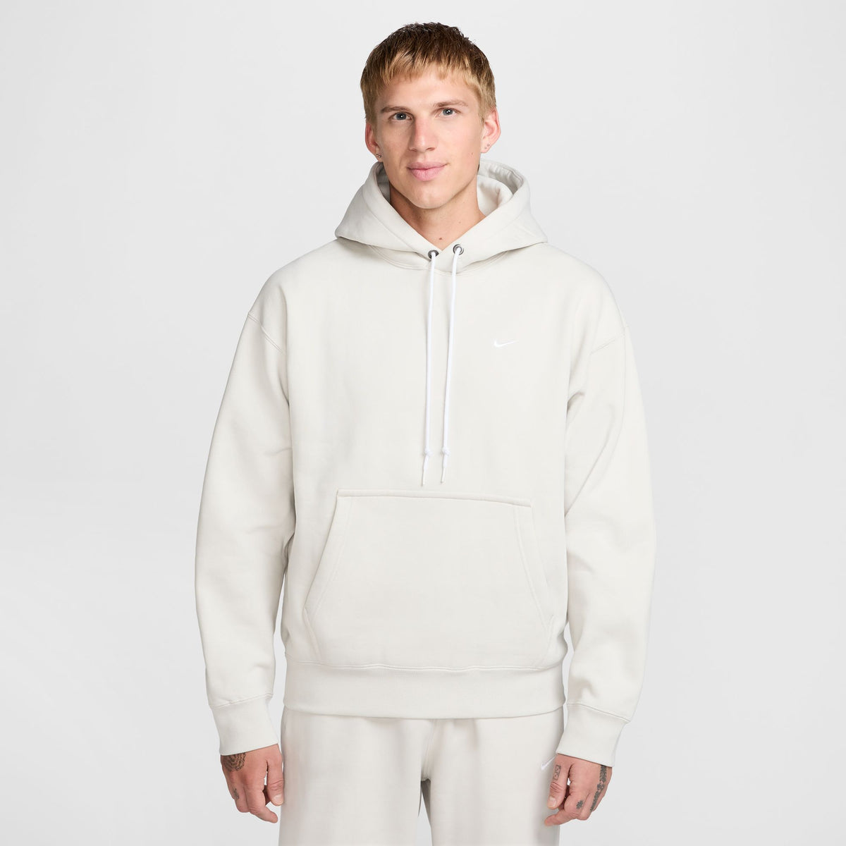 Nike Solo Swoosh Fleece Pullover Hoodie - Light Bone/White DX1355-072