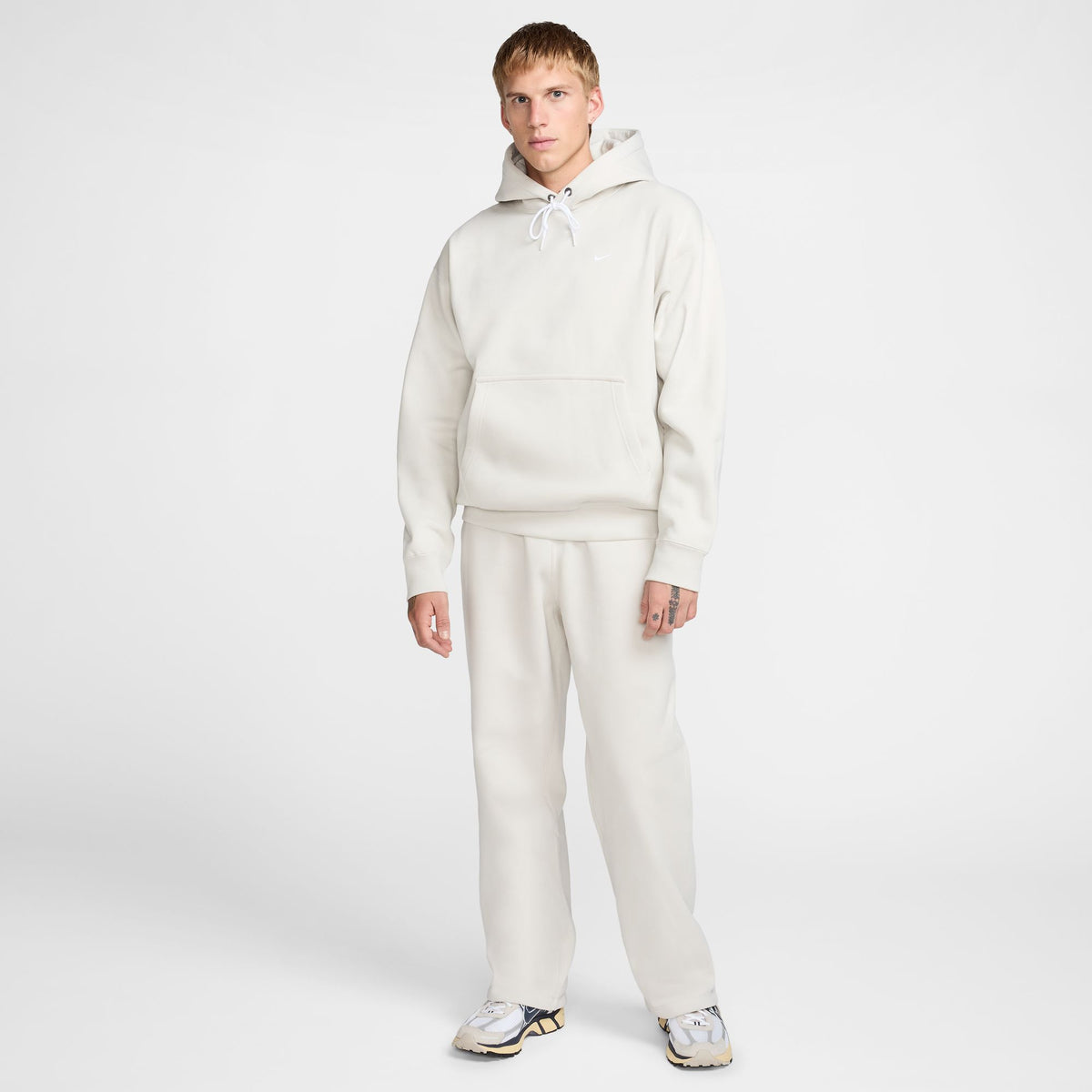 Nike Solo Swoosh Fleece Pullover Hoodie - Light Bone/White DX1355-072