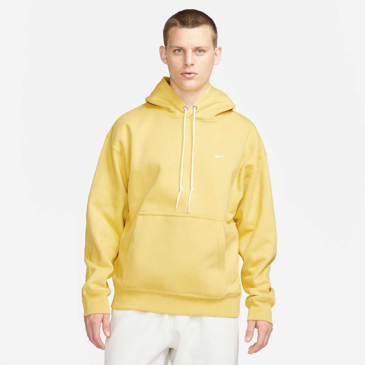 Nike Solo Swoosh Fleece Pullover Hoodie - Saturn Gold/White DX1355-700 