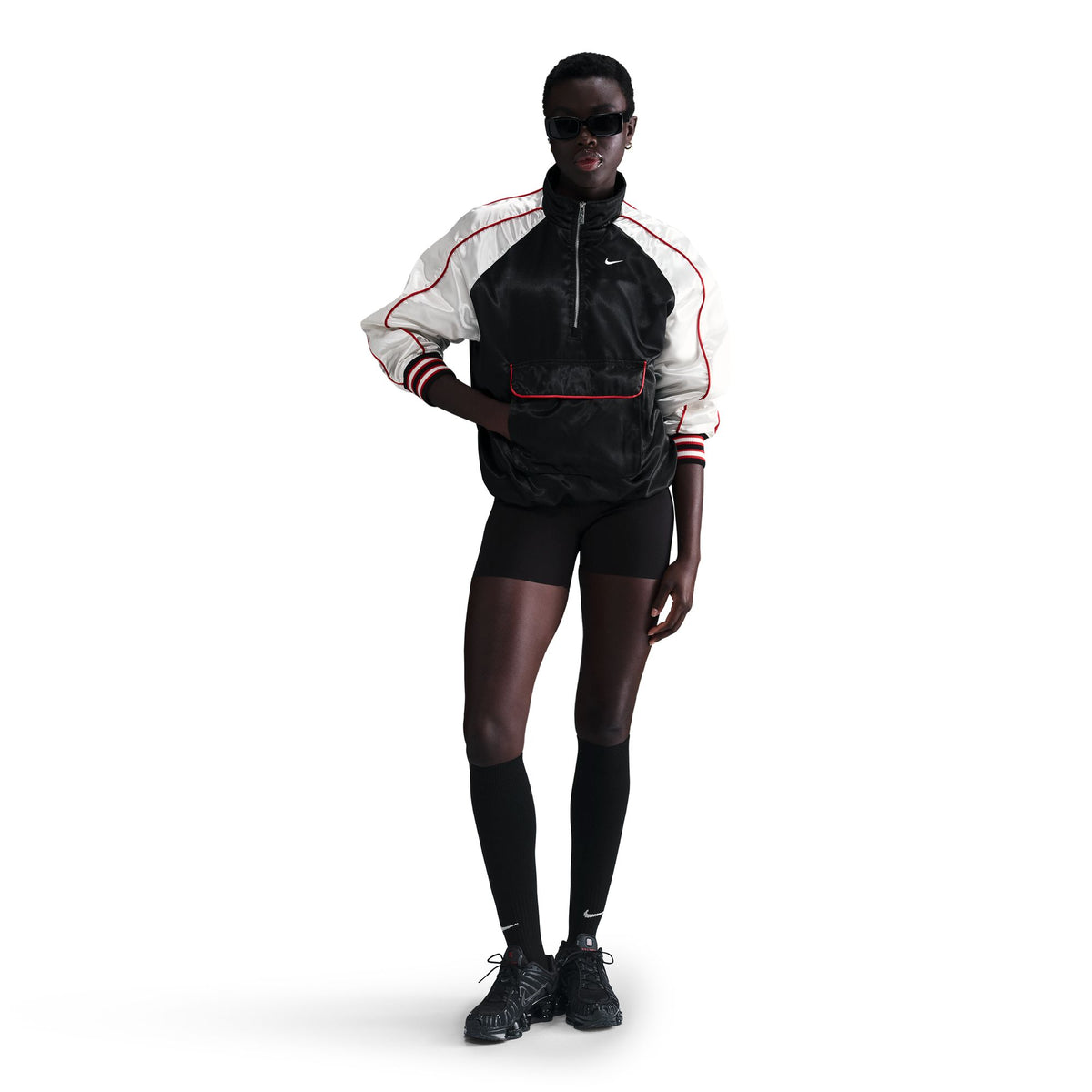 Nike W NSW Oversized Jacket - Black/Sail/University Red HF9435-010