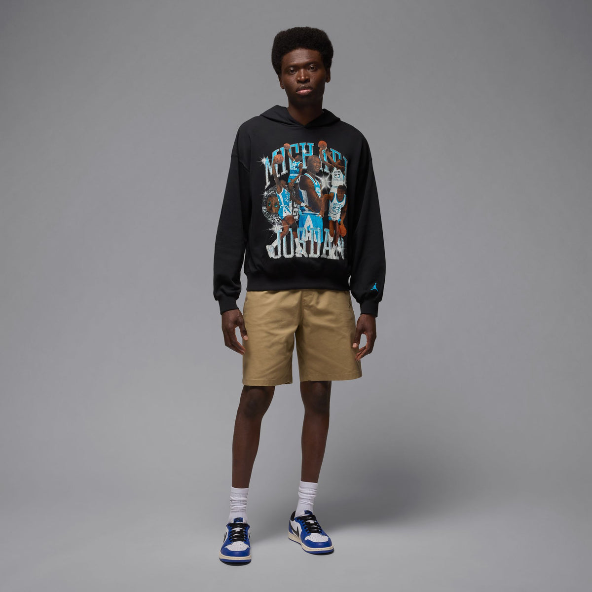 Jordan Flight Oversized Pullover Hoodie - Black/Dark Powder Blue HV0113-010
