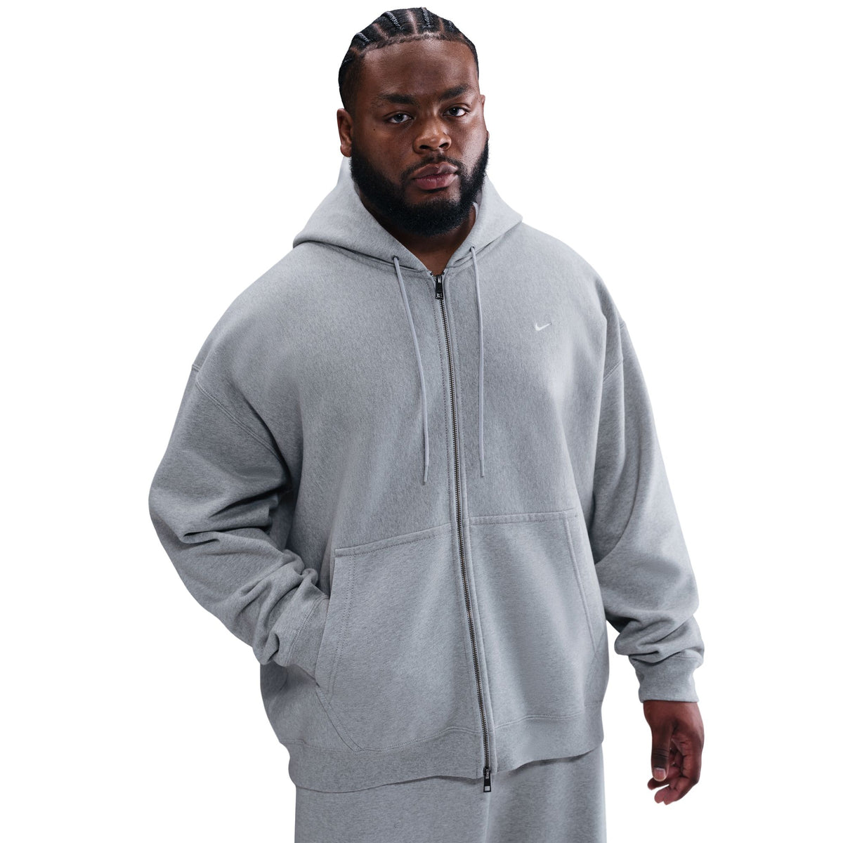 Nike Solo Swoosh Full-Zip Fleece Hoodie Dk Grey Heather/Lt Smoke Grey/White HV1084-063