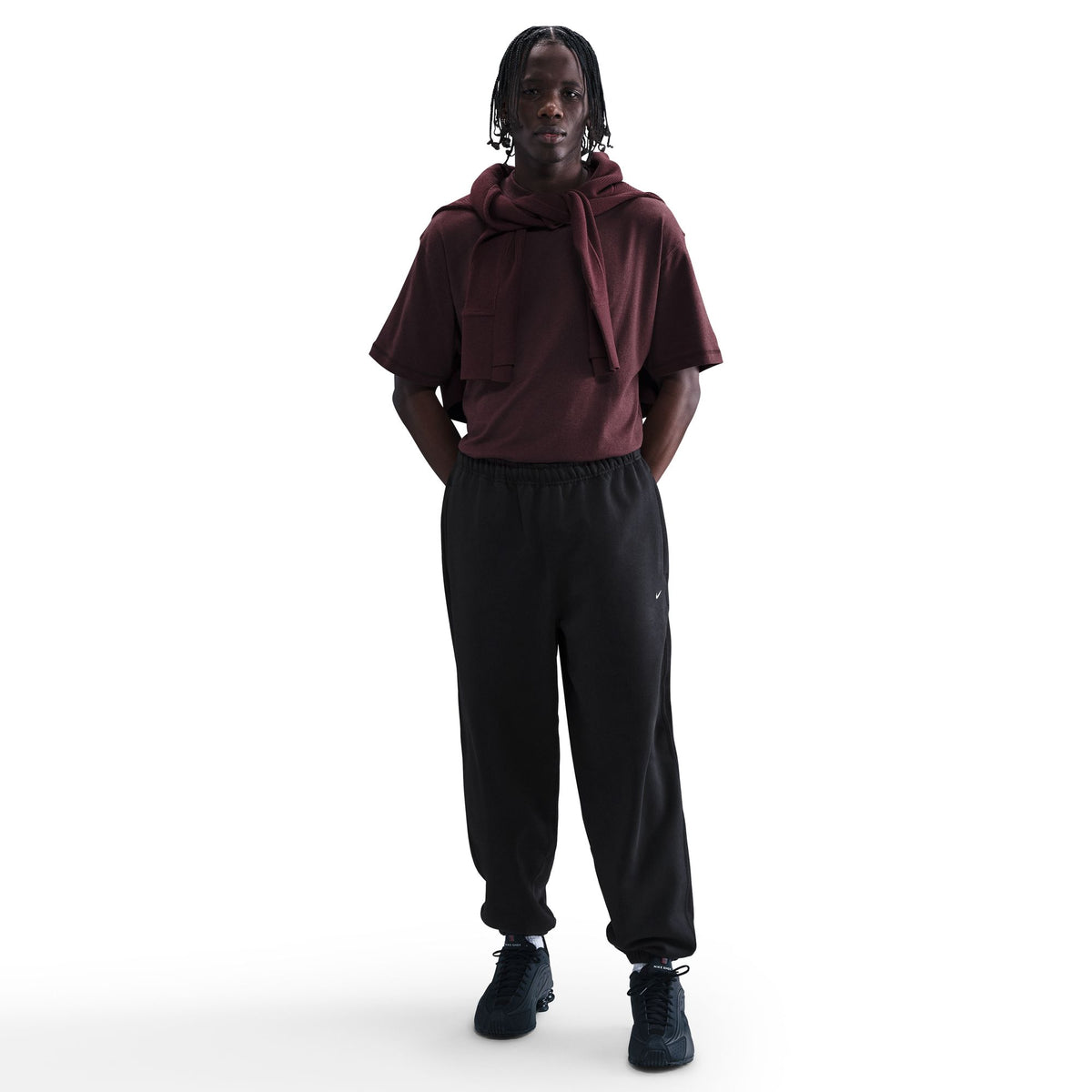 Nike Solo Swoosh Cuffed Fleece Pants - Black/White HV1088-010