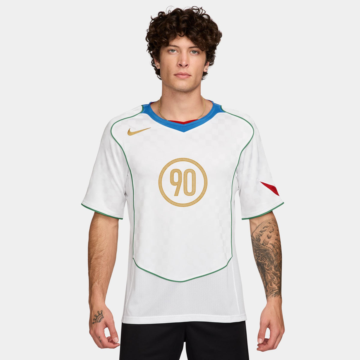 Nike Total 90 Dri-Fit Soccer Jersey - White/Italy Blue/Sport Red/Metallic Gold IB4210-100