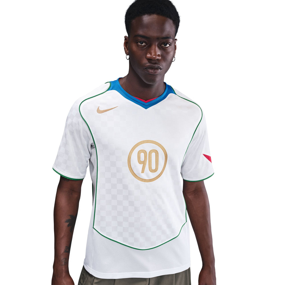 Nike Total 90 Dri-Fit Soccer Jersey - White/Italy Blue/Sport Red/Metallic Gold IB4210-100