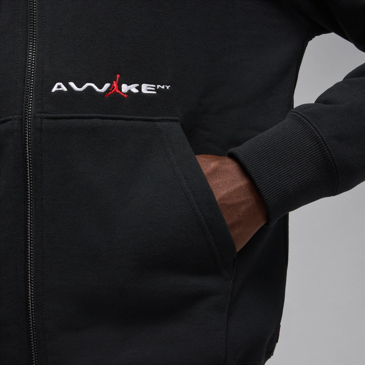 Jordan X Awake NY Full-Zip Fleece Hoodie Black/University Red IB7288-010