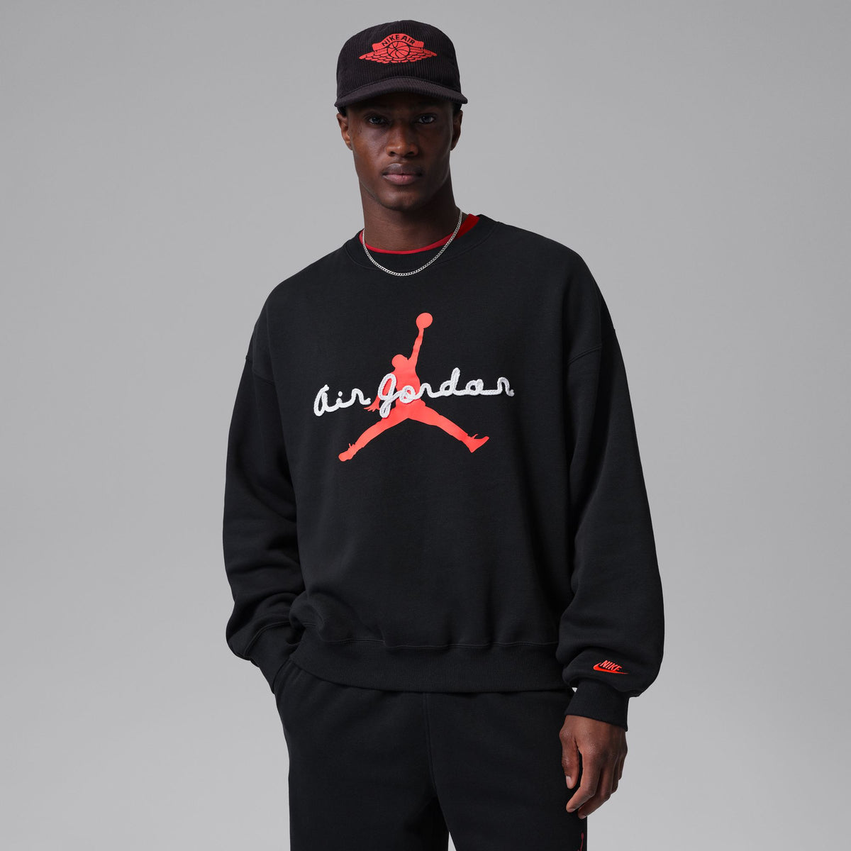Jordan Brooklyn Fleece Crewneck Sweatshirt Black/Infrared 23 IF1845-010