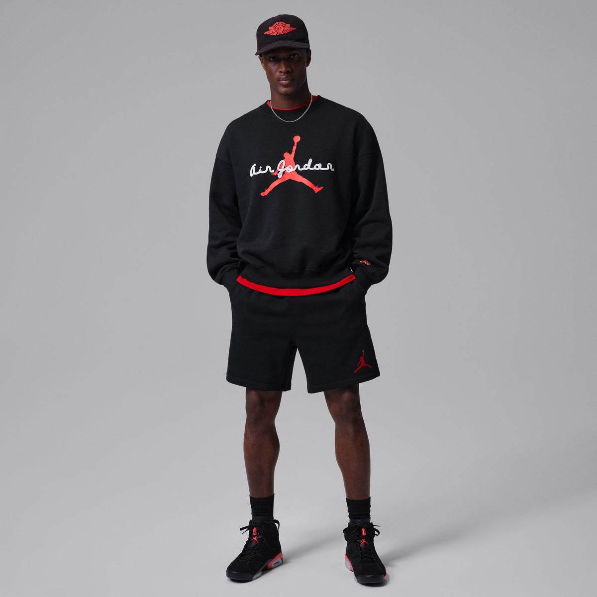 Jordan Brooklyn Fleece Crewneck Sweatshirt Black/Infrared 23 IF1845-010