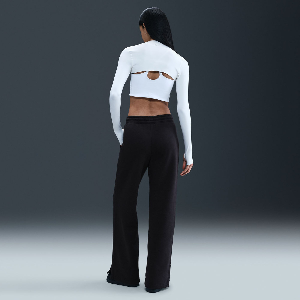 W NSW Phoenix Fleece High Waisted Wide Leg Pants Black/Sail IH1011-010 