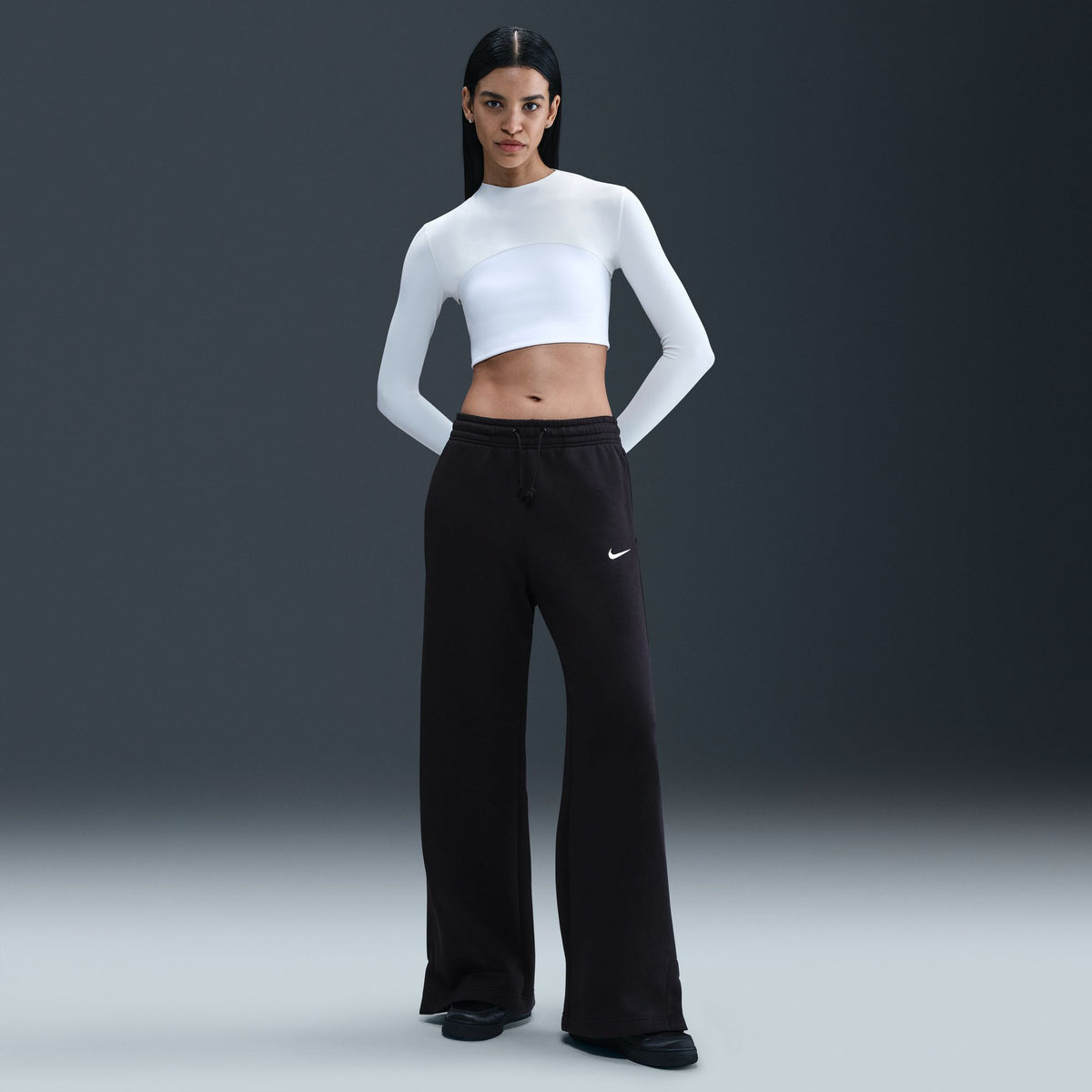 W NSW Phoenix Fleece High Waisted Wide Leg Pants Black/Sail IH1011-010 