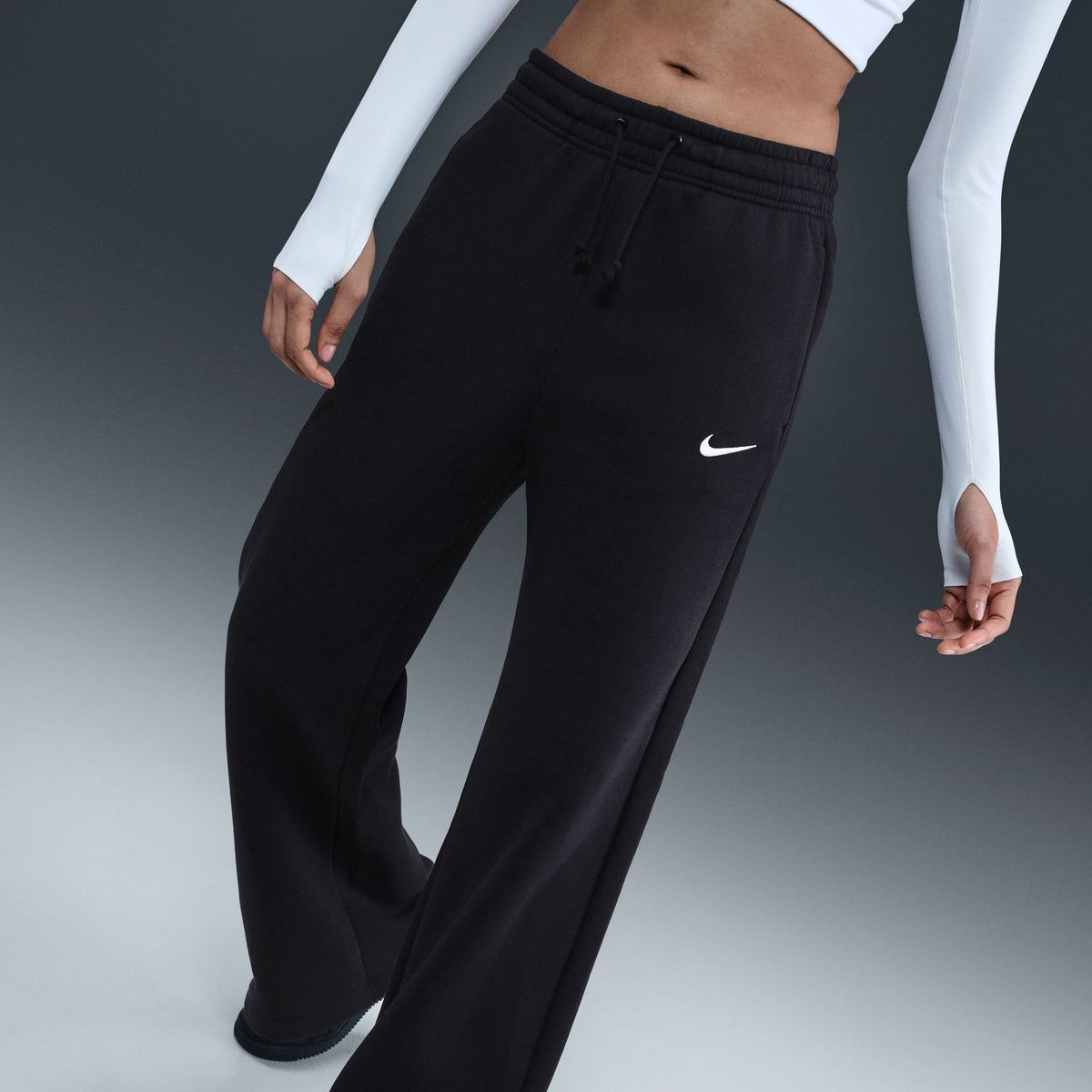 W NSW Phoenix Fleece High Waisted Wide Leg Pants Black/Sail IH1011-010 