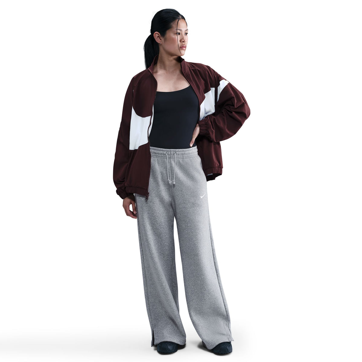 W NSW Phoenix Fleece High-Waisted Wide-Leg Pants Dk Grey Heather/Sail IH1011-063