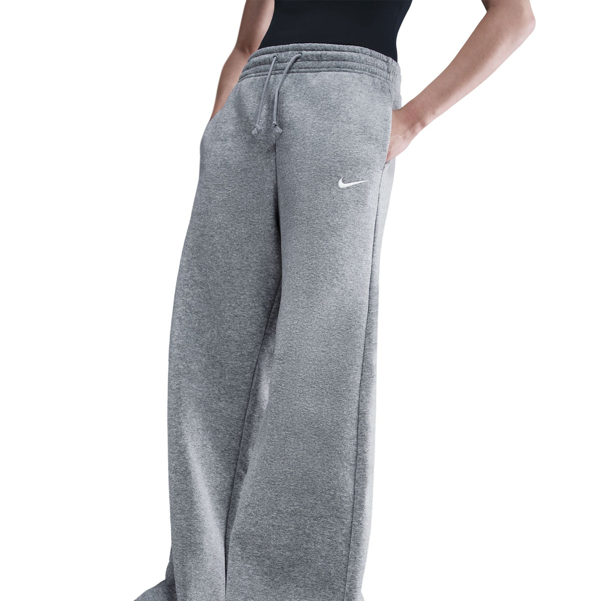 W NSW Phoenix Fleece High-Waisted Wide-Leg Pants Dk Grey Heather/Sail IH1011-063