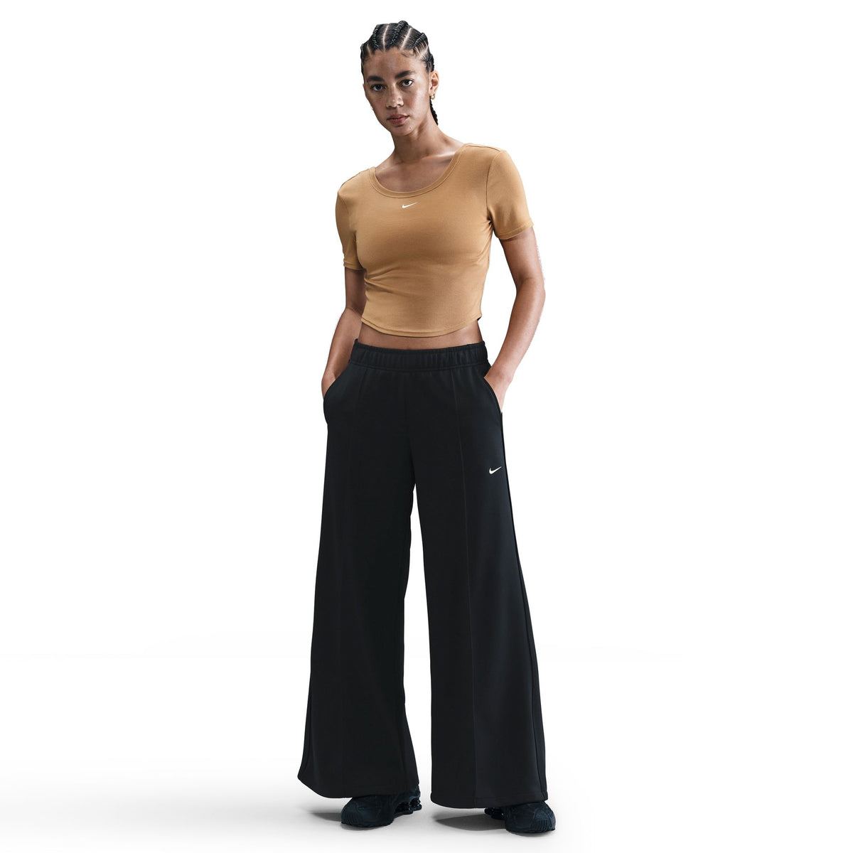 W NSW Mid-Rise Wide-Leg Track Pants Black/Sail IH8514-010