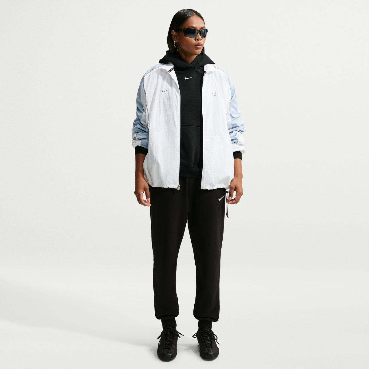 W Studio Fleece Medium Weight Overweight Pullover Hoodie Total Black/Sail IM8502-001 