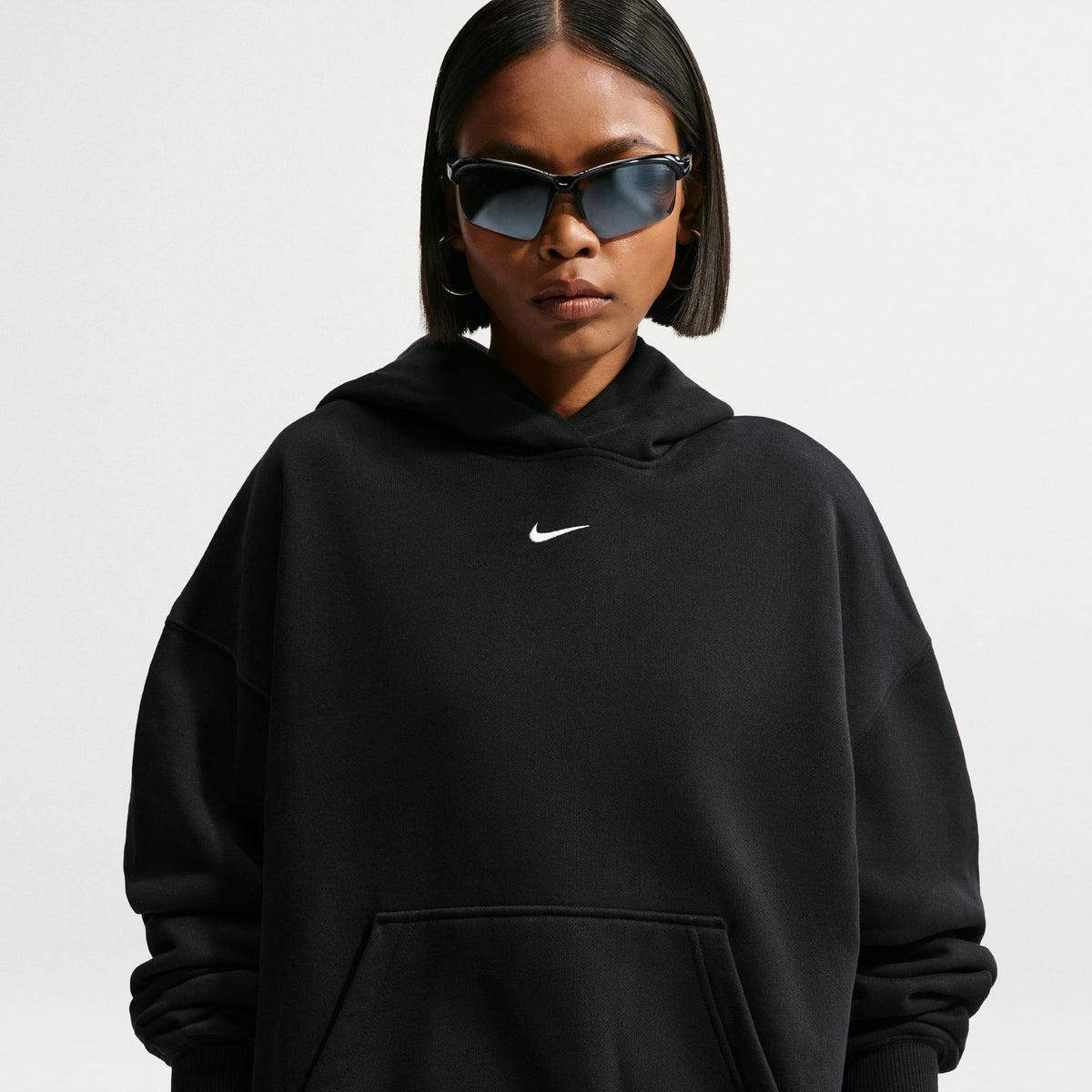 W Studio Fleece Medium Weight Overweight Pullover Hoodie Total Black/Sail IM8502-001 