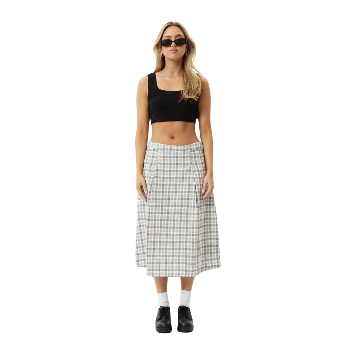 LEO CHECK MIDI SKIRT
