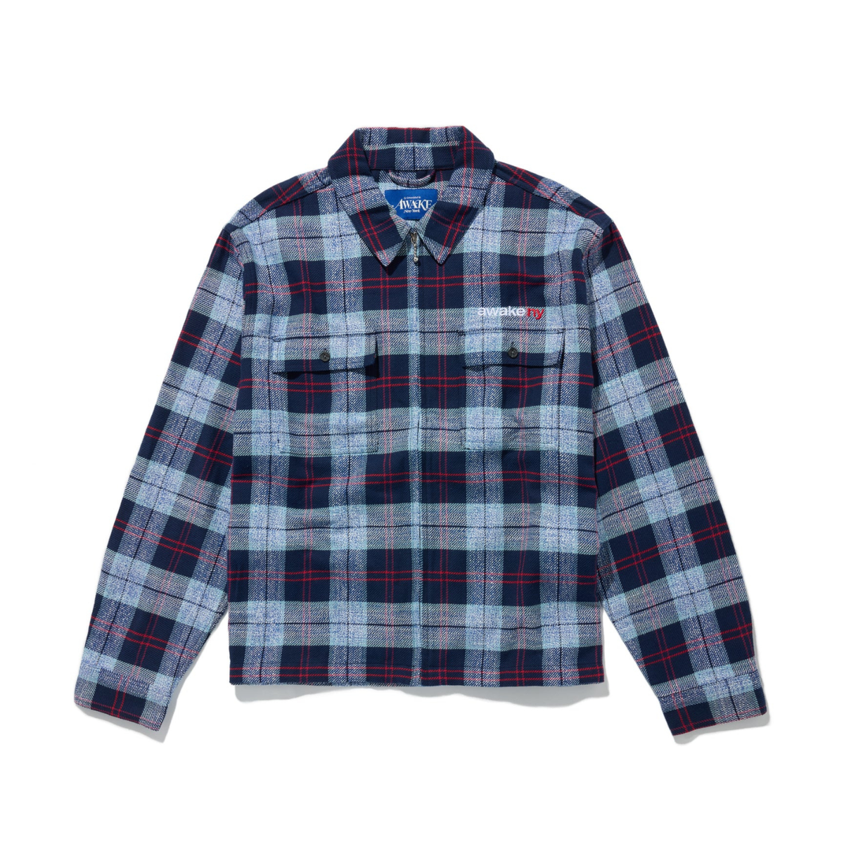 Awake Flannel Zip Shirt Blue