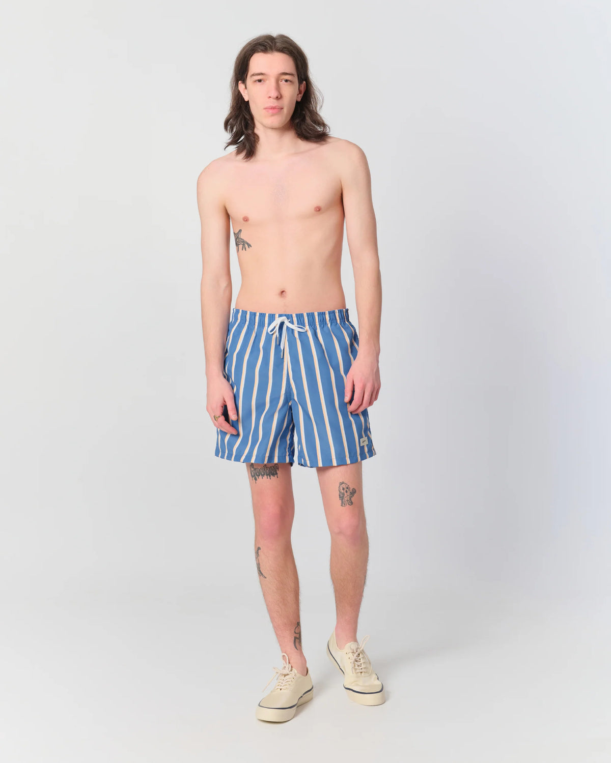 Bather Yellow and White Fine Stripe Swim Trunk Blue