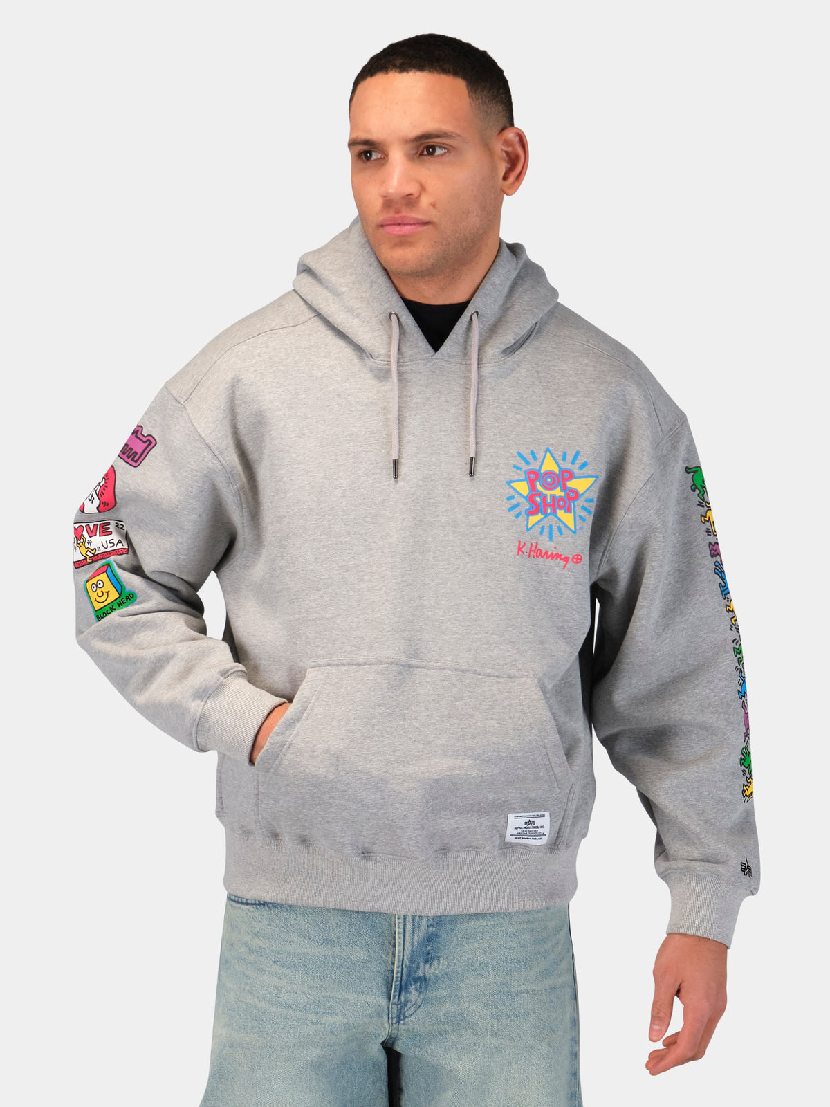 Keith Haring X Alpha Pop Shop Graphic Hoodie Grey