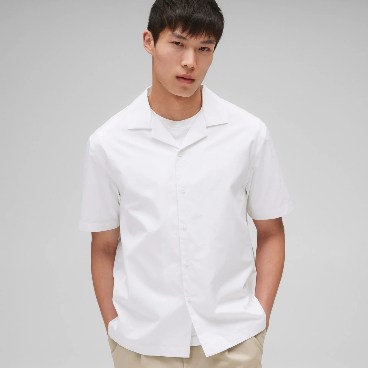 Cotton Poplin Palermo Relaxed Camp Shirt White