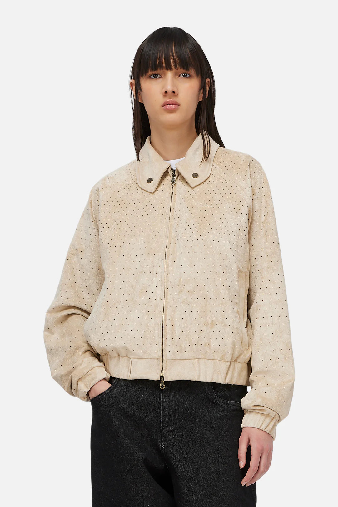 Dime Perforated Faux Seude Jacket Tan