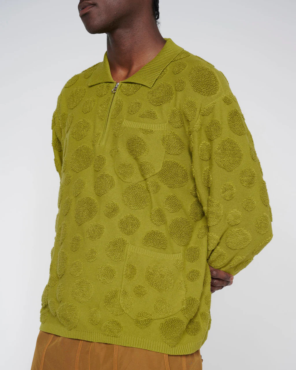 ounce Wind hood pocket jumper tannat ニット DOT HALF ZIP SWEATER - MOSS I BRAINDEAD - Momentum Clothing