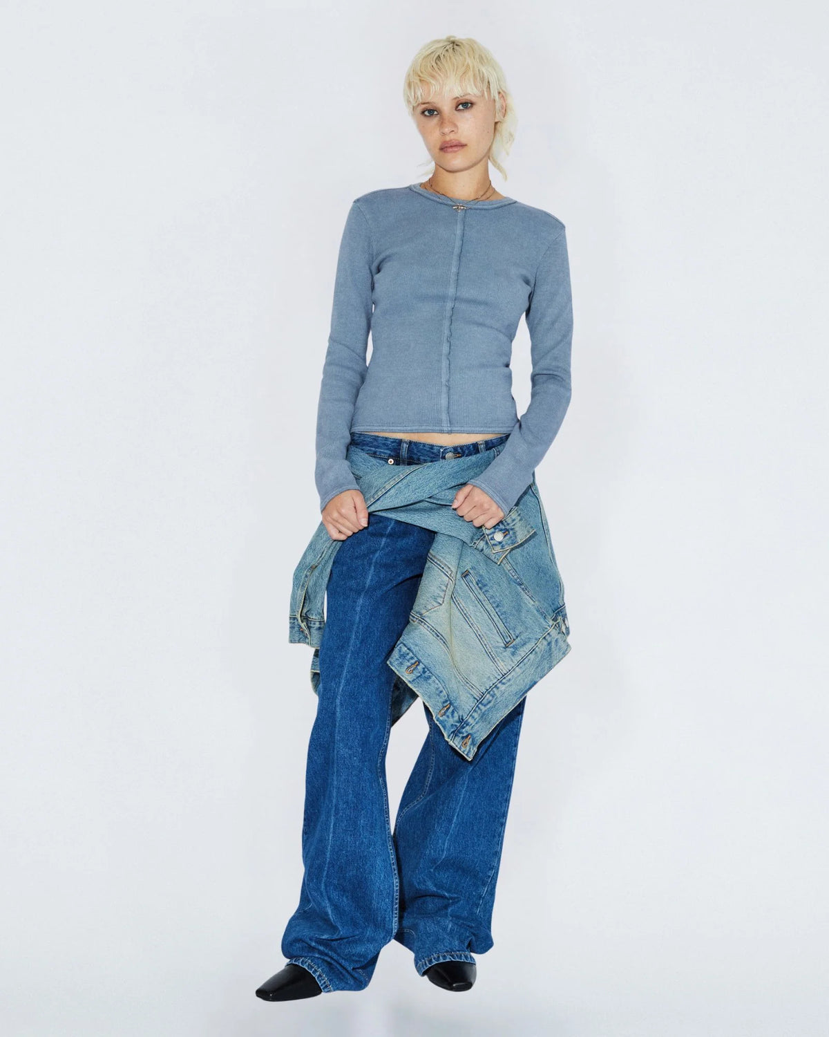 Dr.Denim W Stella Rib LS Tee Washed Blue
