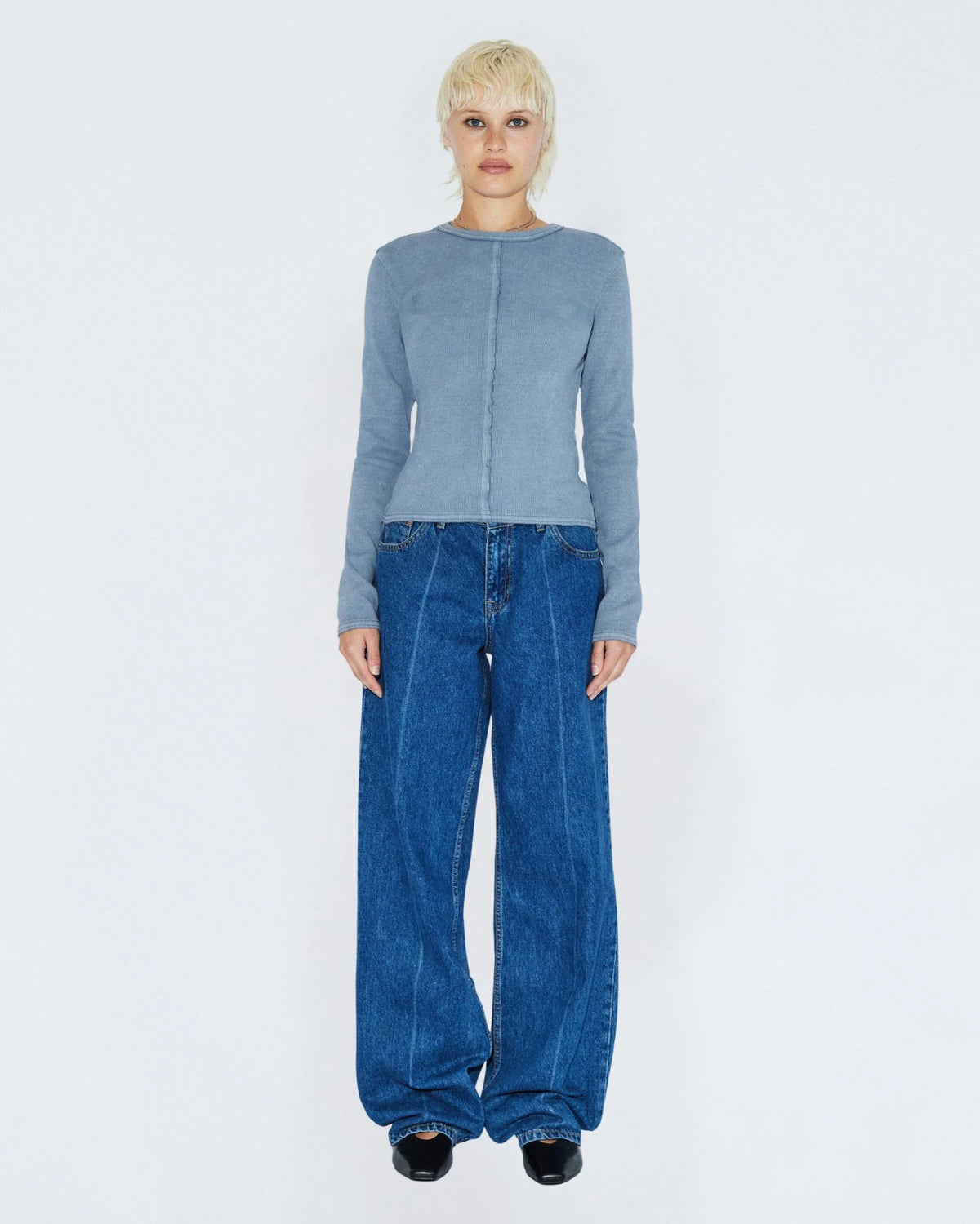 Dr.Denim W Stella Rib LS Tee Washed Blue