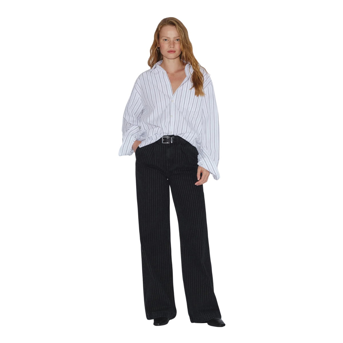Dr.Denim W Rhue HG Wide Pleat Jean Washed Black Pinstripe