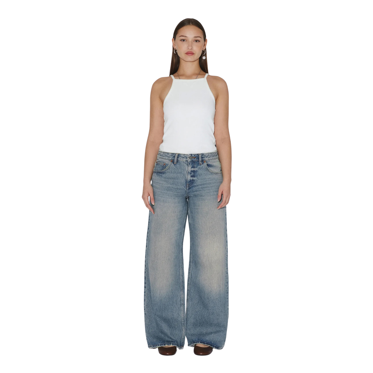 Dr.Denim W Rhue Low Wide Jeans Stream Sky Fade Vintage